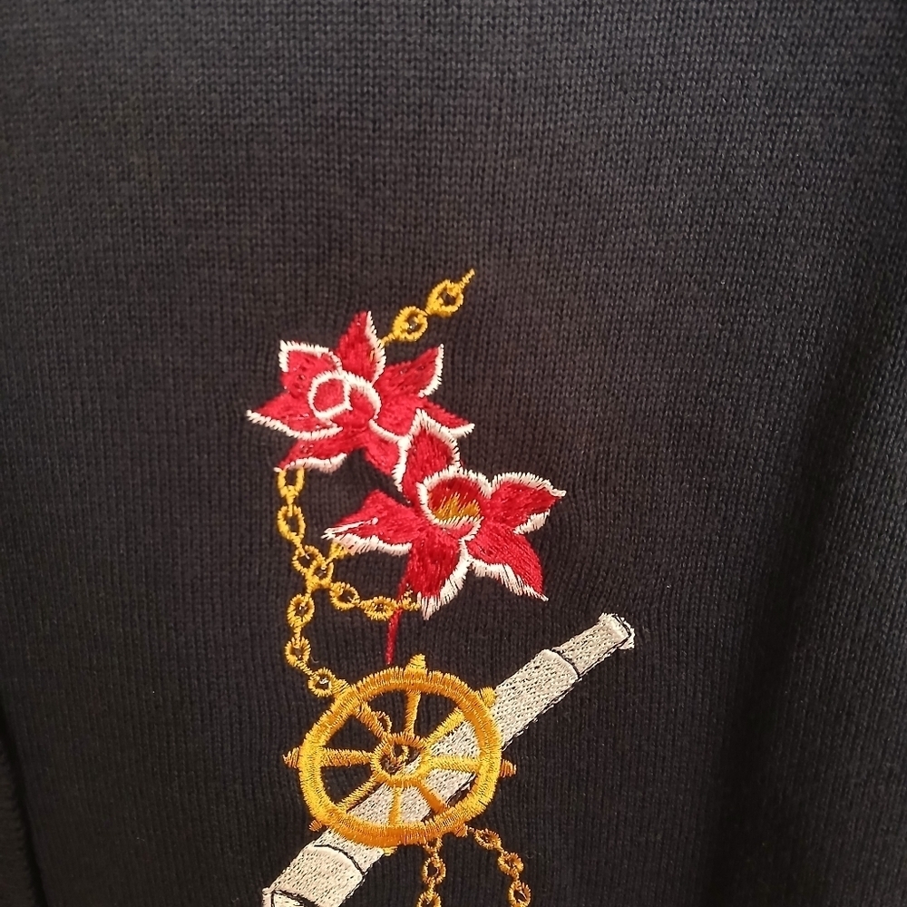 VTG Womens Floral Embroidered Cardigan Sweater Coastal Grandma Nautical Casual - Picture 4 of 7